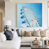 Large Blue Ferris Wheel Art Painting Blue Textured Wall Art Painting Modern Living Room Wall Art 