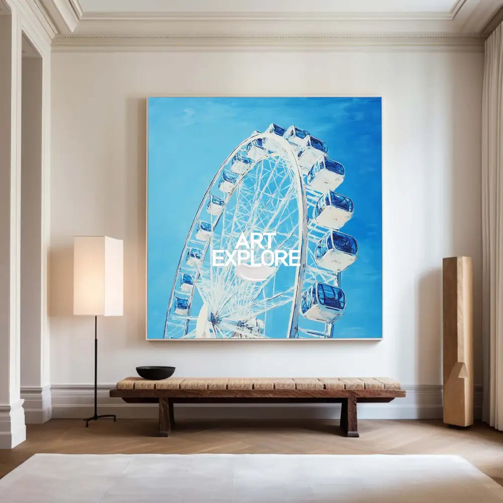 Modern Blue Ferris Wheel Art Painting Blue Sky & Ferris Wheel Wall Art Modern Wall Art For Sale