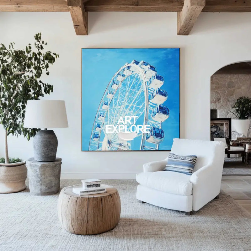 Modern Blue Ferris Wheel Art Painting Blue Sky & Ferris Wheel Wall Art Modern Wall Art For Sale