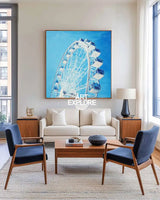 Modern Blue Ferris Wheel Art Painting Blue Sky & Ferris Wheel Wall Art Modern Wall Art For Sale