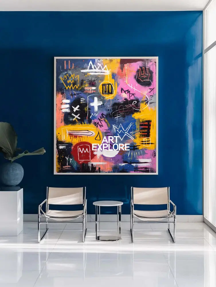 Large Colorful Graffiti Paintings Basquiat Handcrafted Artworks Modern Graffiti Art for Sale