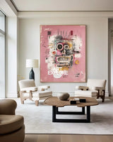 Original Pink Graffiti Paintings Large Basquiat Handcrafted Wall Art Modern Graffiti Art for Office