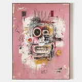Original Pink Graffiti Paintings Large Basquiat Handcrafted Wall Art Modern Graffiti Art for Office