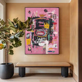 Large Pink Wall Art Abstract Graffiti Painting Jean-Michel Basquiat Abstract Graffiti Art Street Artwork