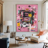 Large Pink Wall Art Abstract Graffiti Painting Jean-Michel Basquiat Abstract Graffiti Art Street Artwork