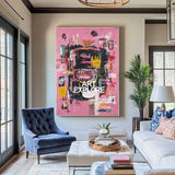 Large Pink Wall Art Abstract Graffiti Painting Jean-Michel Basquiat Abstract Graffiti Art Street Artwork