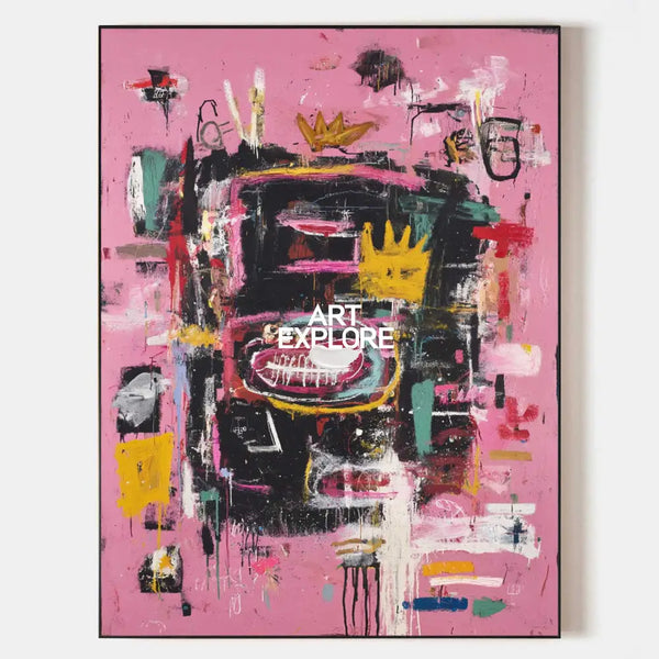 Large Pink Wall Art Abstract Graffiti Painting Jean-Michel Basquiat Abstract Graffiti Art Street Artwork