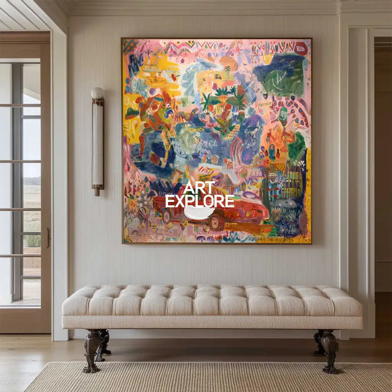 Bold Pink Graffiti Abstract Oil on Canvas – Statement Wall Decor for Modern Homes – ArtExplore