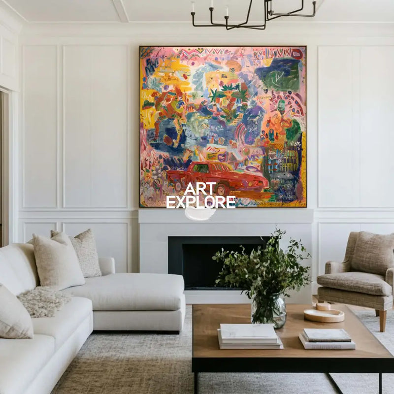 Handmade Large Graffiti Pink Texture Painting – Modern Living Room & Lounge Wall Art – ArtExplore