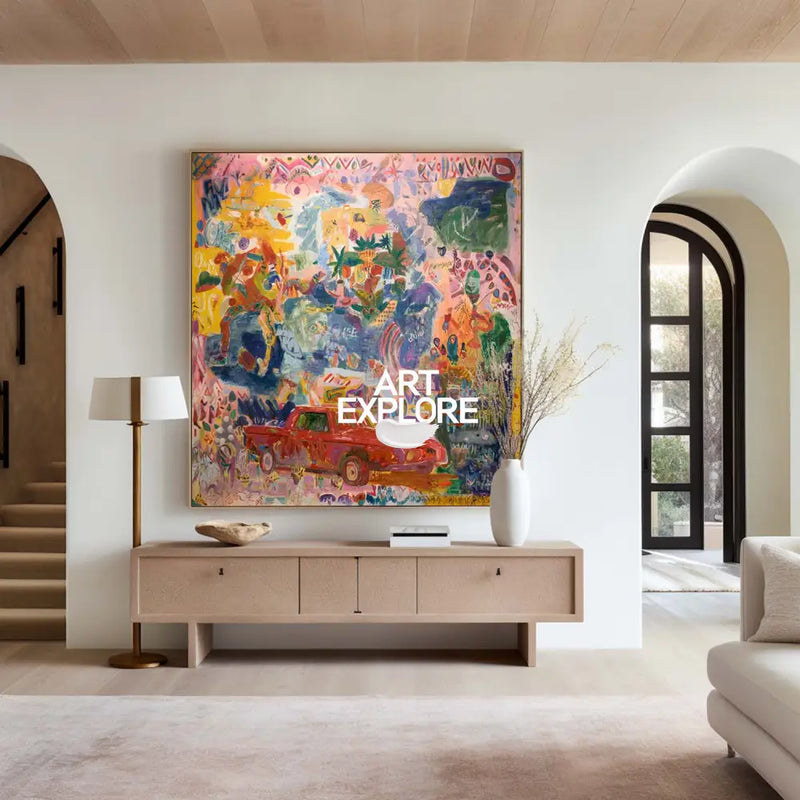 Modern Pink Graffiti Abstract Art for Large Space Decor – Handmade Oil Painting – ArtExplore