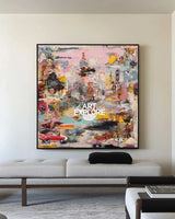 ArtExplore Modern Graffiti Painting – Oversized Pink Textured Canvas for Contemporary Home Décor