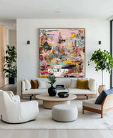 Handmade Large Pink Abstract Graffiti Canvas – Minimalist Wall Art by ArtExplore