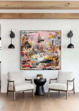 Pink Textured Graffiti Painting – Oversized Modern Canvas for Living Room & Lounge | ArtExplore