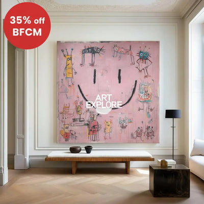 Handmade Graffiti Abstract Art – Large Pink Minimalist Painting for Living Room & Lounge – ArtExplore