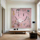Handmade Graffiti Abstract Art – Large Pink Minimalist Painting for Living Room & Lounge – ArtExplore