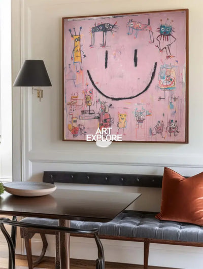 Modern Pink Graffiti Wall Art – Handmade Large Canvas Painting for Home & Office Décor – ArtExplore