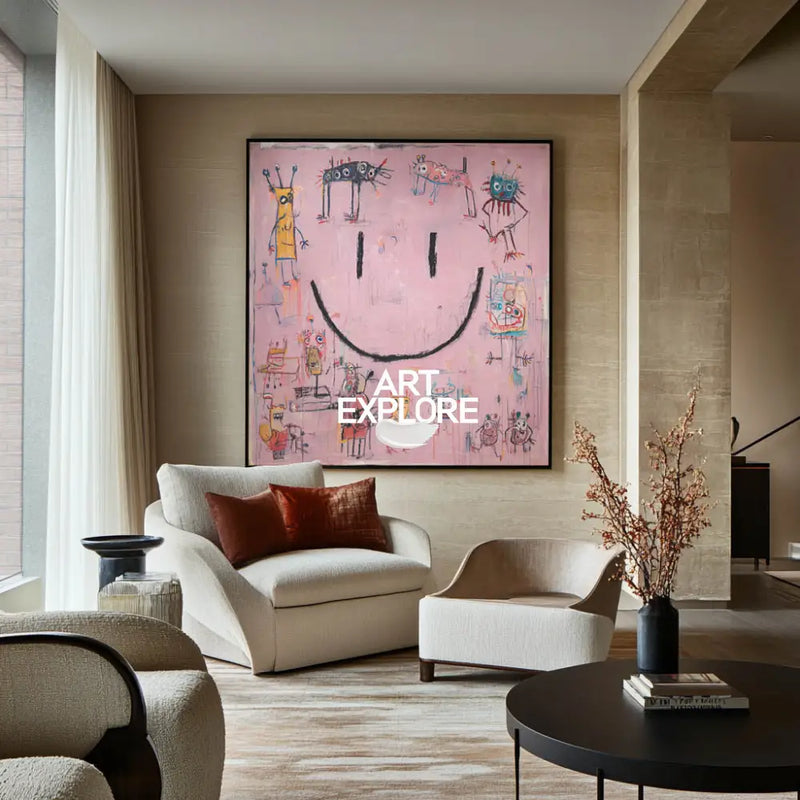 Handmade Pink Graffiti Texture Art – Large Modern Painting for Lounge & Bedroom Decoration – ArtExplore