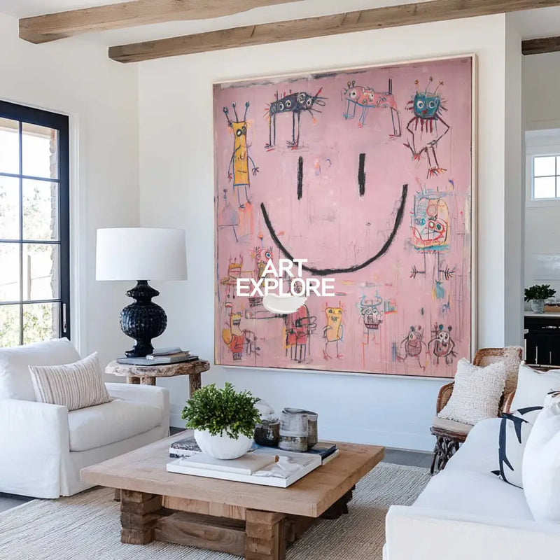 Pink Texture Graffiti Canvas – Large Modern Wall Art for Dining Room & Hallway Decoration – ArtExplore