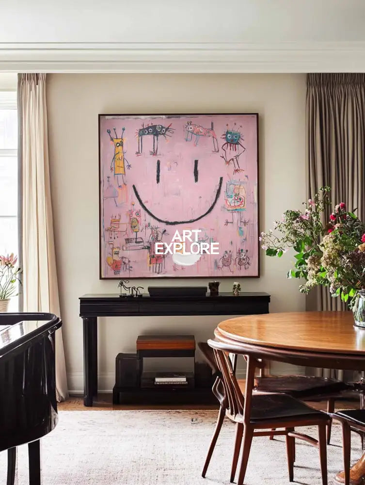 Large Pink Abstract Canvas – Contemporary Graffiti Painting for Living Room & Office Walls – ArtExplore