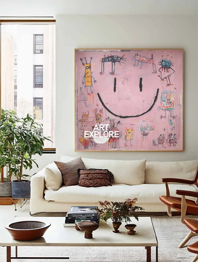 Modern Graffiti Abstract Painting – Handmade Large Pink Wall Décor for Home Interiors – ArtExplore