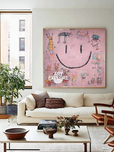 Modern Graffiti Abstract Painting – Handmade Large Pink Wall Décor for Home Interiors – ArtExplore