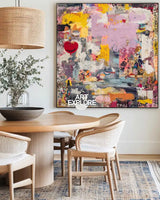 Large Pink Graffiti Abstract Painting – Handmade Modern Texture Canvas for Living Room | ArtExplore