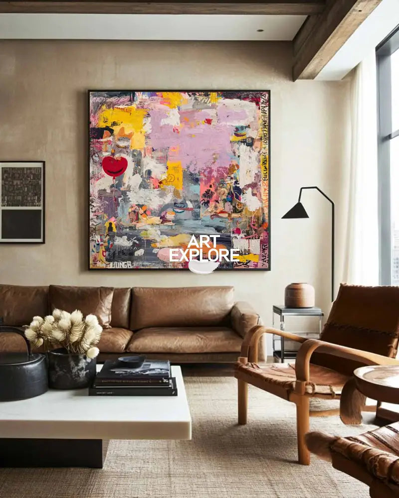 Pink Texture Graffiti Abstract Art – Large Handmade Oil Painting for Modern Homes | ArtExplore