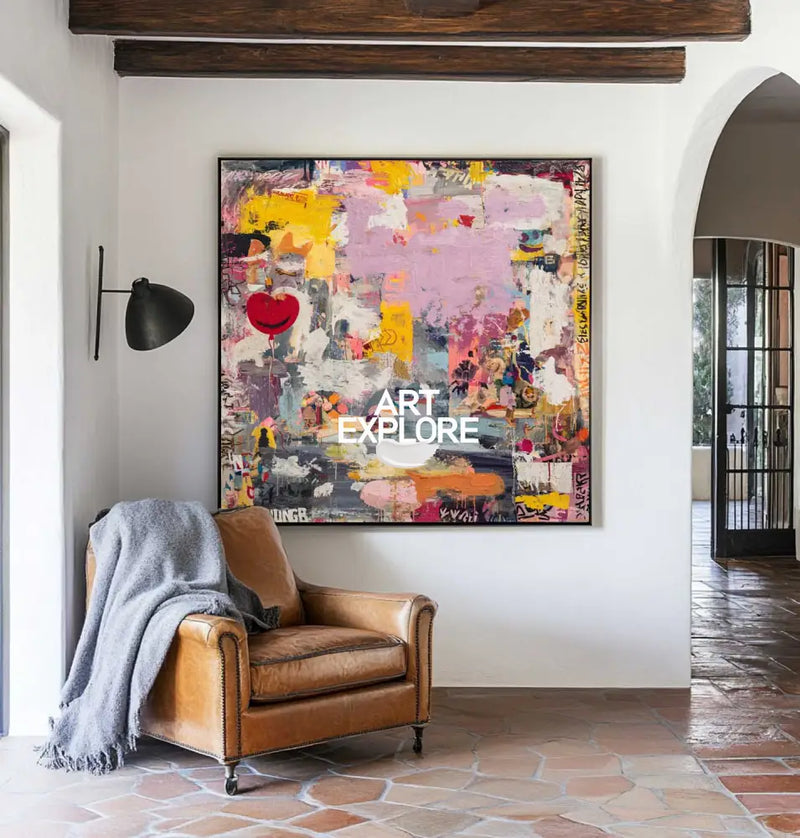 Contemporary Graffiti Pink Texture Canvas – Large Handmade Art for Minimalist Interiors | ArtExplore