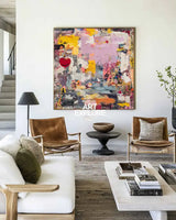 Handmade Modern Pink Graffiti Painting – Large Canvas Art for Living & Office Spaces | ArtExplore