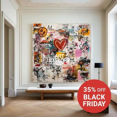 Colorful Graffiti Style Heart Painting – Large Modern Texture Artwork for Home Decor – ArtExplore