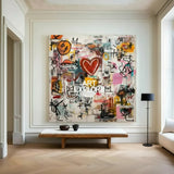 Colorful Graffiti Style Heart Painting – Large Modern Texture Artwork for Home Decor – ArtExplore