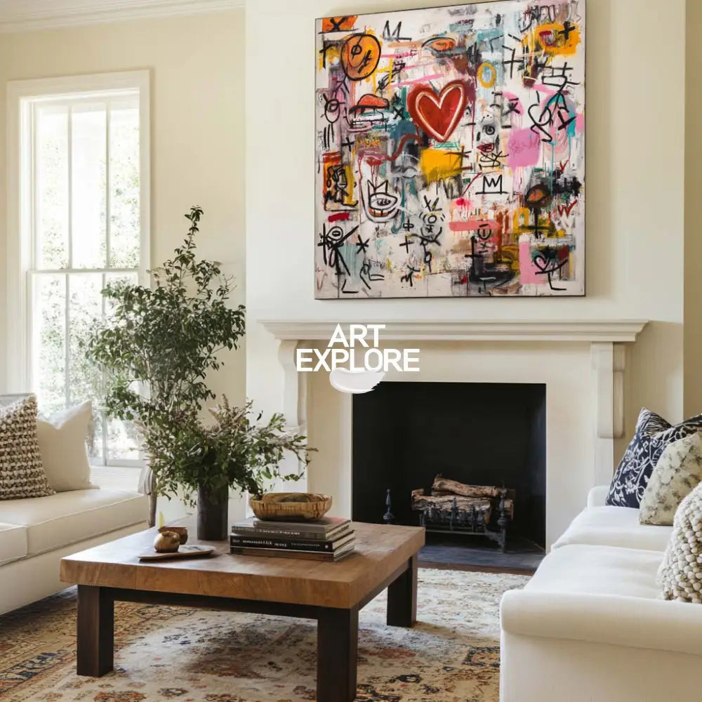 Urban Graffiti Heart Wall Decor – Large Modern Canvas for Minimalist Home Styling – ArtExplore