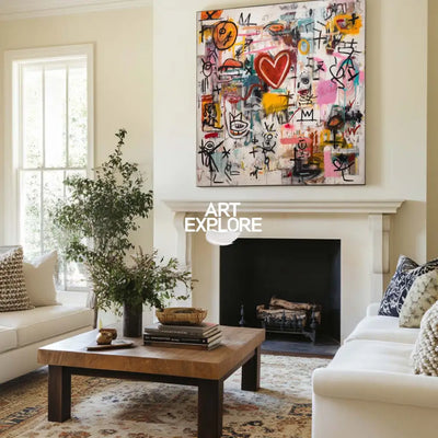 Urban Graffiti Heart Wall Decor – Large Modern Canvas for Minimalist Home Styling – ArtExplore