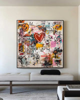 Bold Heart Graffiti Painting – Large Modern Texture Canvas for Lounge or Office – ArtExplore