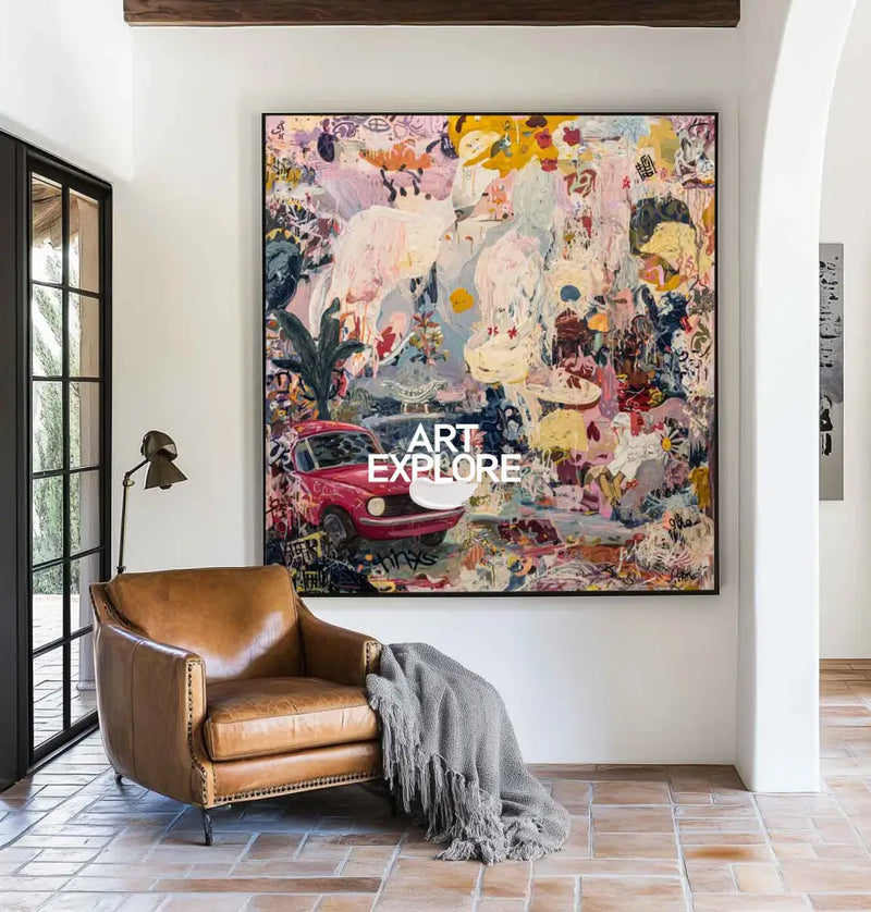 Modern Minimalist Art – Oversized Handmade Graffiti Oil on Canvas Painting | ArtExplore