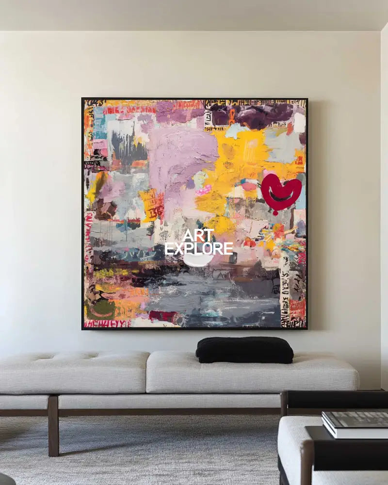 Modern Urban Graffiti Canvas – Square Handmade Texture Painting for Large Spaces | ArtExplore