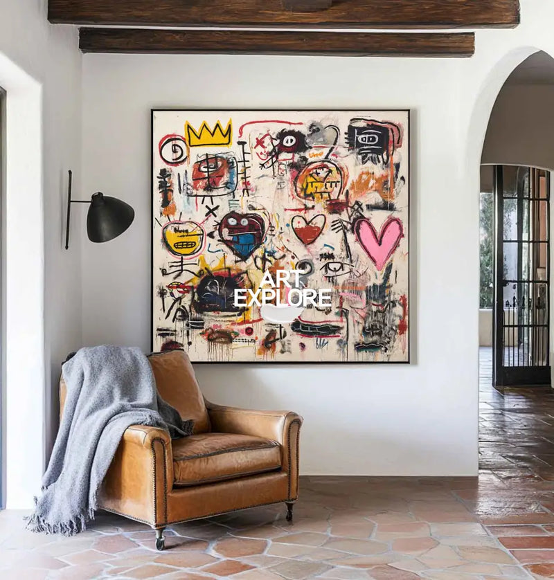 Bold Urban Graffiti Abstract – Large Square Canvas for Living Room, Lounge & Office Walls | ArtExplore
