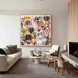 Contemporary Graffiti Heart & Crown – Handmade Large Texture Wall Art for Home & Office | ArtExplore