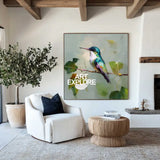 ArtExplore Blue Hummingbird Square Oil Painting | Textured Canvas Modern Home Decor