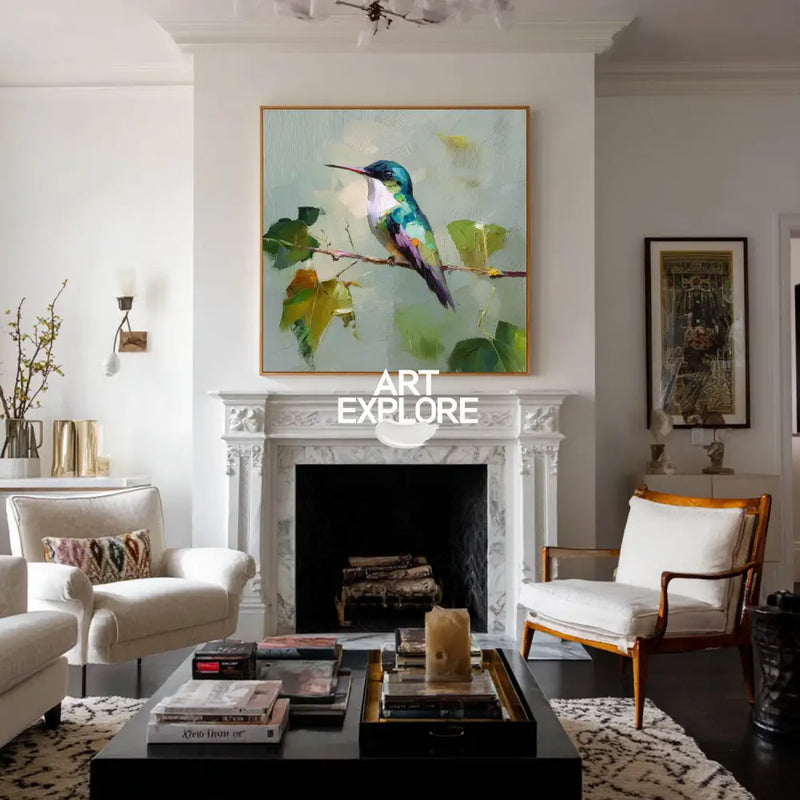 Large Square Hummingbird Painting | Modern Oil on Canvas Home Decor by ArtExplore