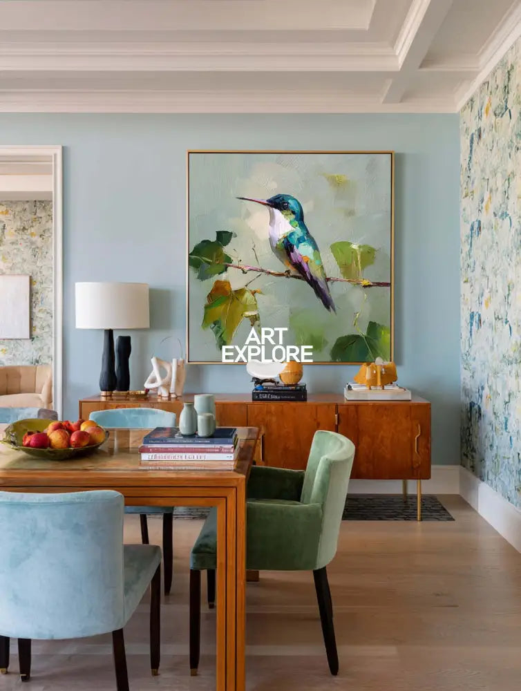 Realistic Hummingbird Oil Painting | Square Large Texture Canvas by ArtExplore