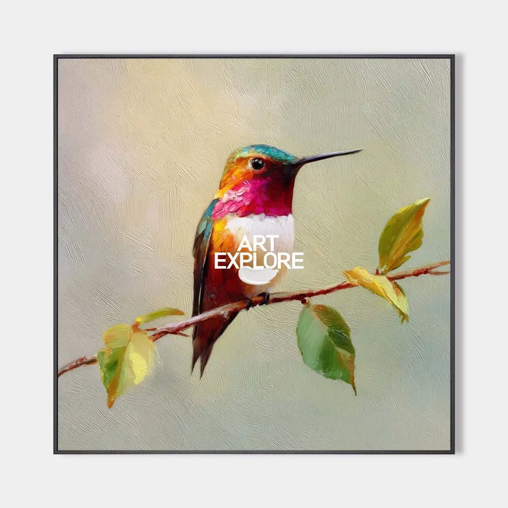 Blue Hummingbird Oil Painting – Handmade Textured Wall Art for Modern Large Space Decor | ArtExplore