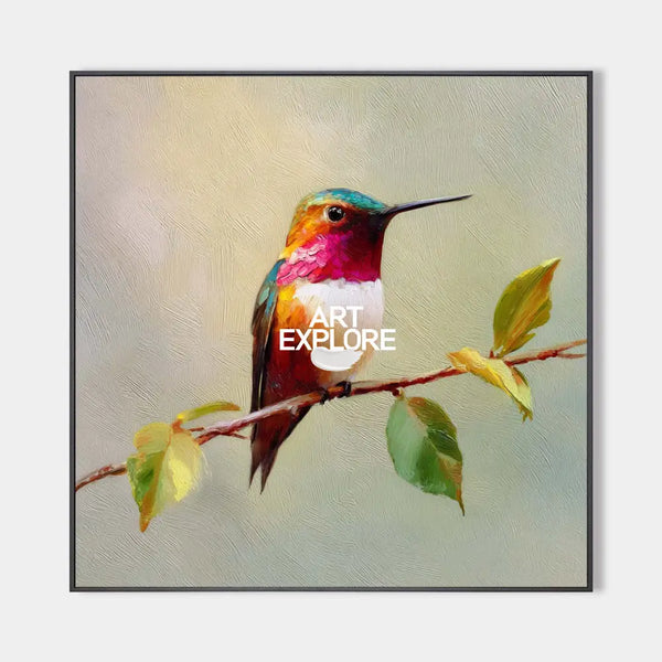 Blue Hummingbird Oil Painting – Handmade Textured Wall Art for Modern Large Space Decor | ArtExplore