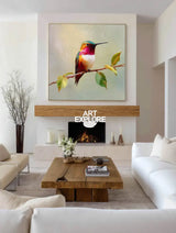 Square Blue Hummingbird Oil Painting – Handmade Textured Art for Bathroom, Office, Living Space | ArtExplore