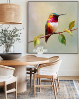 Handmade Realistic Hummingbird Canvas Painting – Square Oil Artwork for Living Room Decor | ArtExplore