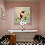 Colorful Hummingbird Oil on Canvas – Handmade Square Painting for Bedroom & Lounge Decor | ArtExplore