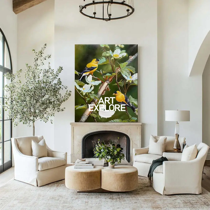 Handmade Bird Still Life Oil Painting – Large Vertical Canvas Wall Art by ArtExplore