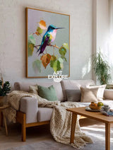 Nature Inspired Hummingbird Oil Painting | Modern Vertical Wall Decor | ArtExplore