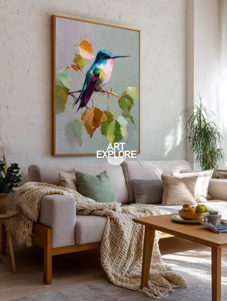 Nature Inspired Hummingbird Oil Painting | Modern Vertical Wall Decor | ArtExplore