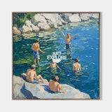 Large Swim and Play Wall Art Blue Home Party Textured Wall Art Swim Painting For Livingroom